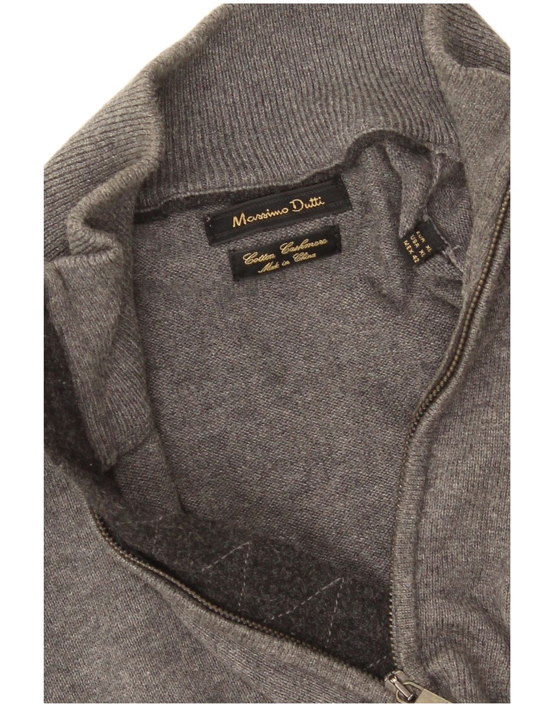 Massimo Dutti Mens Zip Neck Jumper Sweater XL Grey Cotton