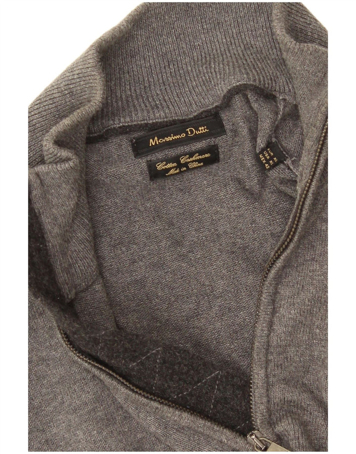 Massimo Dutti Mens Zip Neck Jumper Sweater XL Grey Cotton