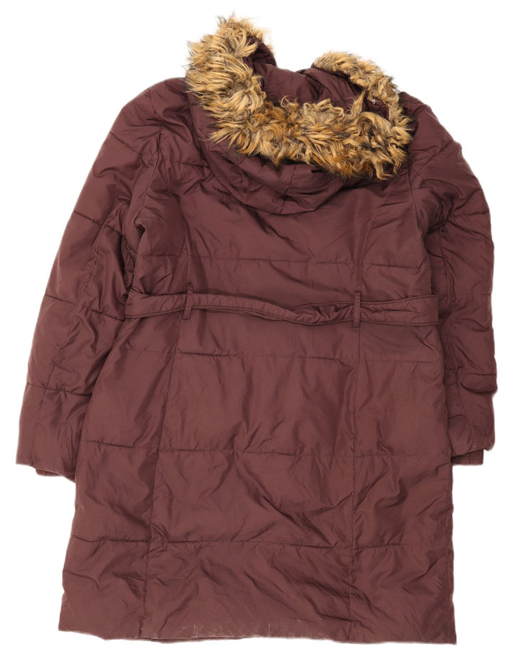 Dkny Womens Hooded Padded Coat UK 16 Large Burgundy Polyester