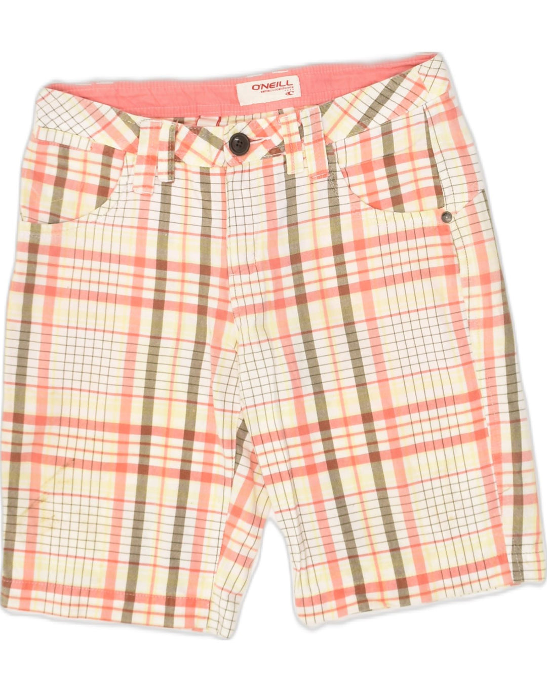O'NEILL Womens Chino Shorts W27 Beige Check Cotton | Vintage O'Neill | Thrift | Second-Hand O'Neill | Used Clothing | Messina Hembry 