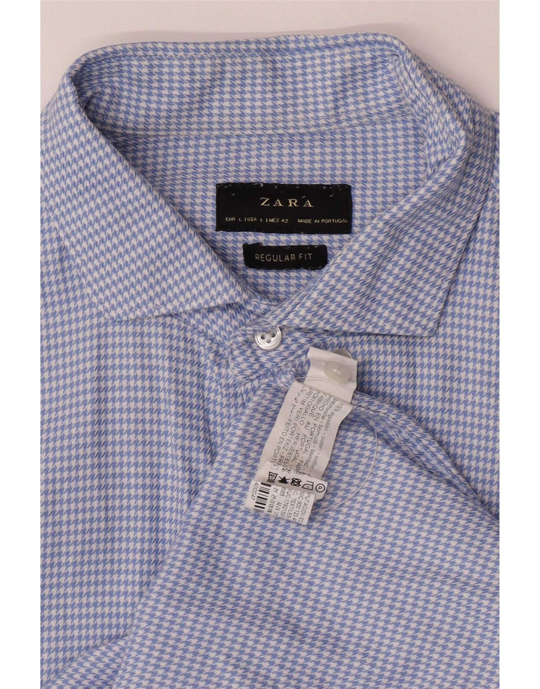 Camisa masculina de flanela Zara Regular Fit grande algodão houndstooth azul
