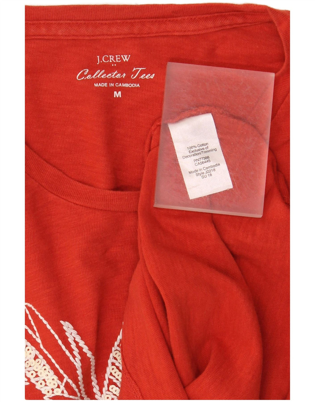J. CREW Dame Grafisk T-Shirt Top UK 14 Medium Rød Bomuld