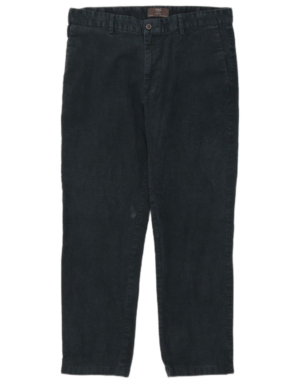 Calça masculina reta regular de veludo cotelê Marks & Spencer W36 L29 verde