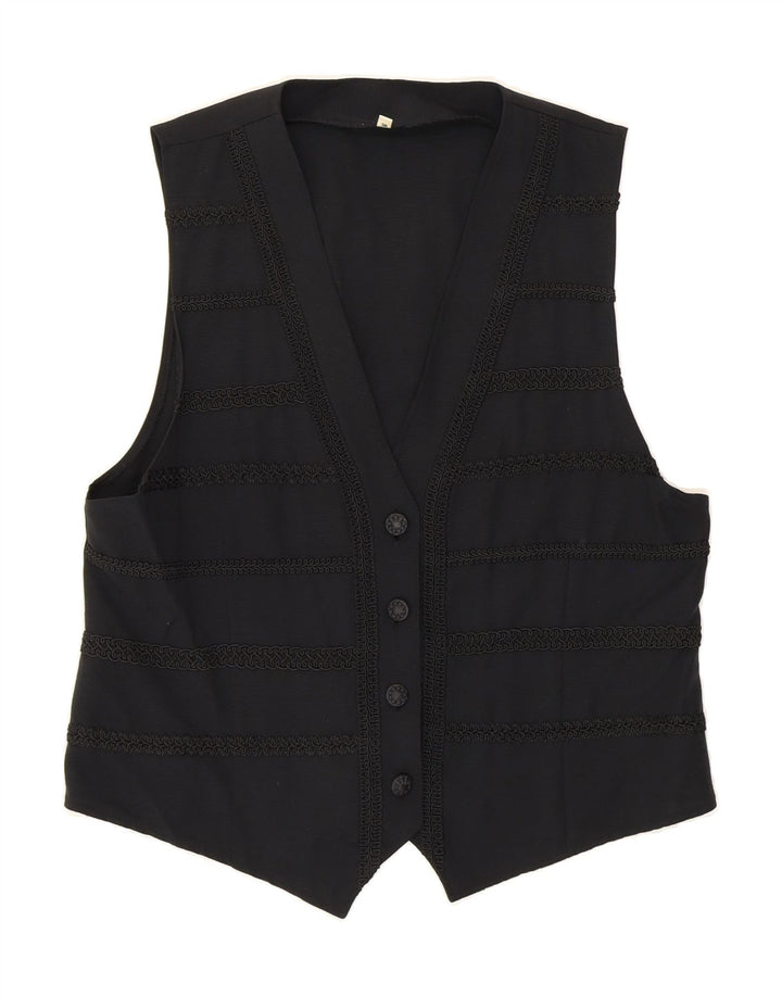 VINTAGE Womens Waistcoat EU 38 Medium Navy Blue Viscose Vintage Vintage and Second-Hand Vintage from Messina Hembry 