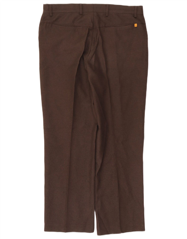 Farah Mens Straight Casual Trousers W36 L29 Brown Polyester