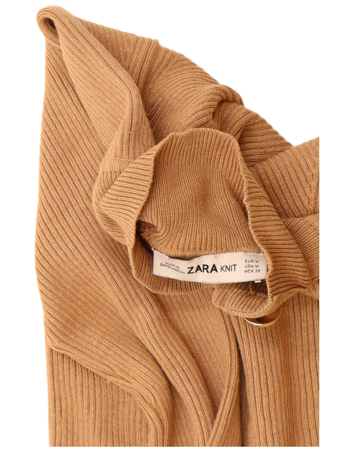Zara Womens Turtle Neck Jumper Sweater UK 12 Medium Beige Viscose