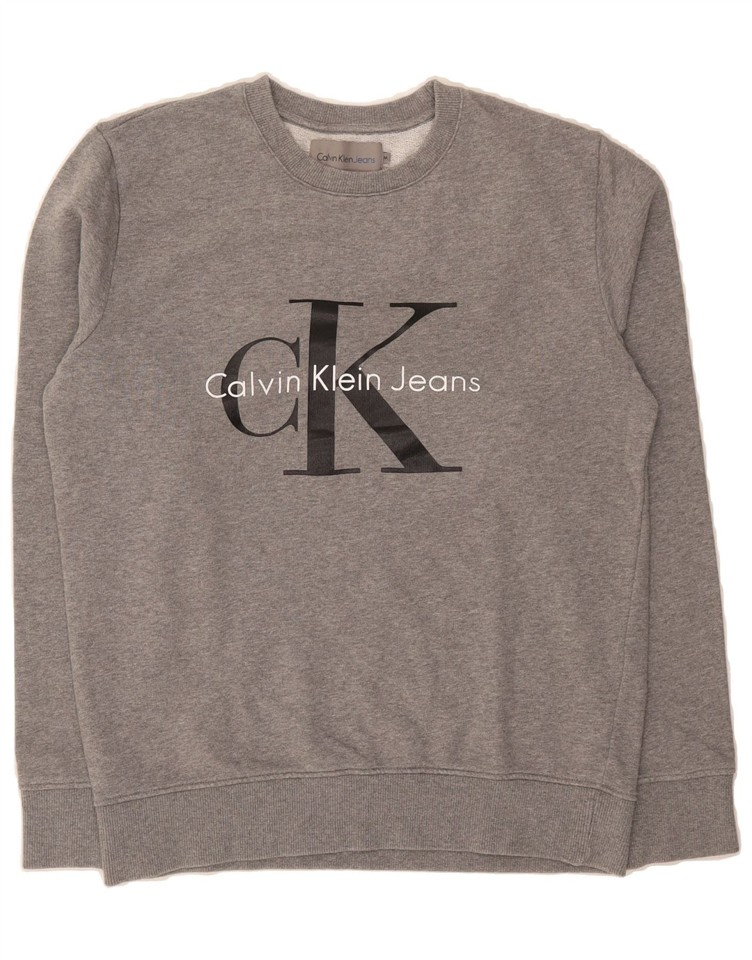 CALVIN KLEIN JEANS Mens Graphic Sweatshirt Jumper Medium Grey Cotton Vintage Calvin Klein Jeans and Second-Hand Calvin Klein Jeans from Messina Hembry 