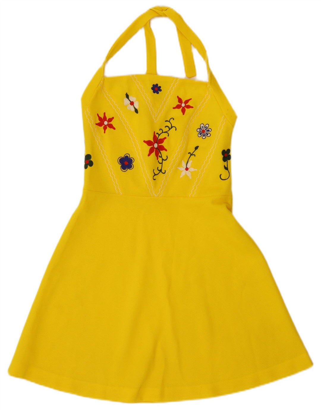 Vintage Womens Halter Dress IT 42 Medium Yellow Floral