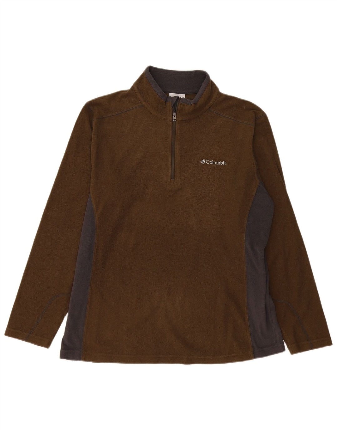Columbia Mens Zip Neck Fleece Jumper Large Khaki Colourblock Polyester
