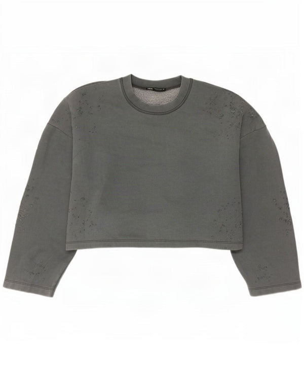 Damski sweter typu Crop Oversize Zara UK 14, średnioszary, bawełniany