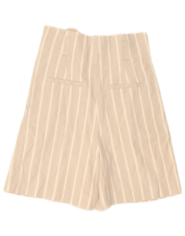 Massimo Dutti Womens High Waist Bermuda Shorts EU 36 XS W26 Beige Striped