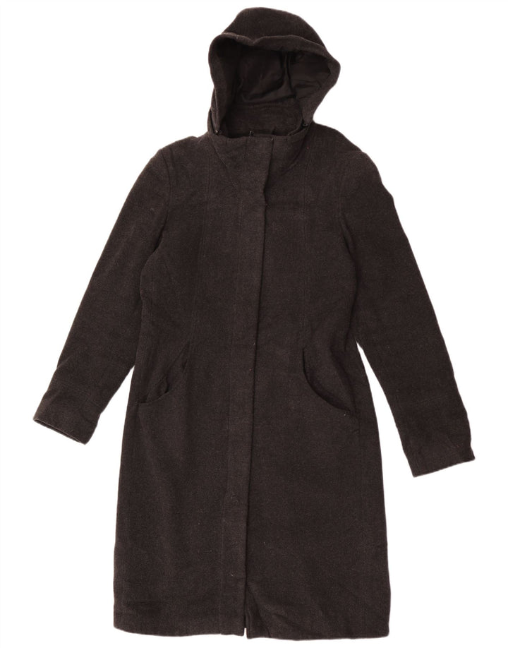 Topshop Womens Hooded Overcoat UK 12 Medium Grey Flecked Wool