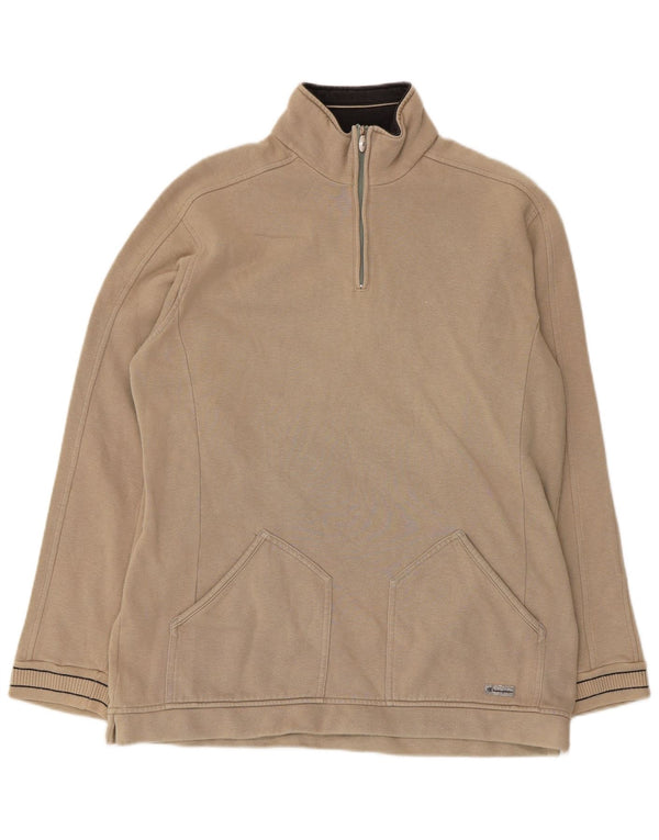 Felpa Champion da uomo con zip e collo, maglione XL, cotone beige
