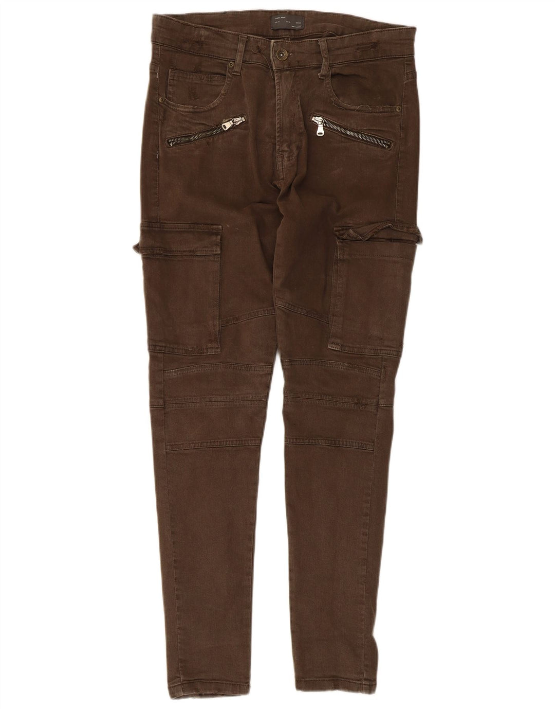 Zara Mens Slim Cargo Trousers EU 44 Large W34 L29 Khaki