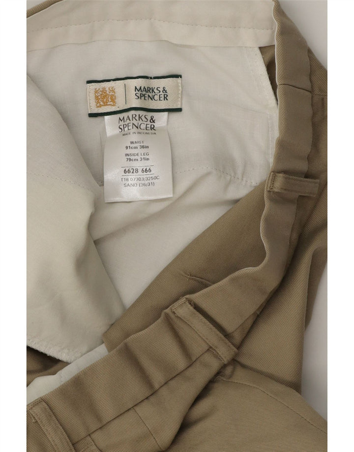 MARKS & SPENCER Mens Pegged Suit Trousers W36 L31 Beige Cotton