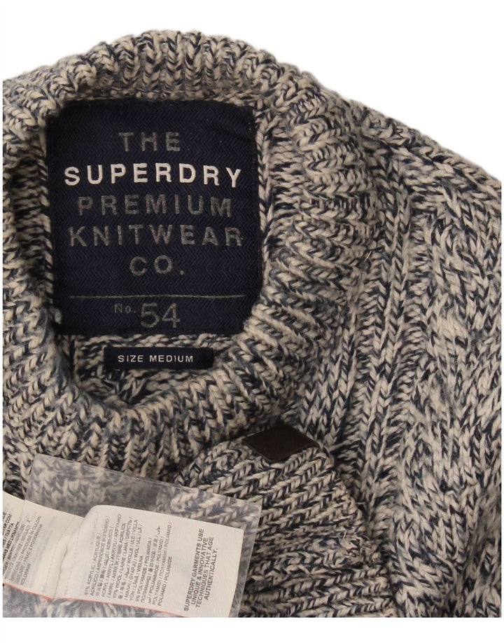 Pulover pentru bărbați Superdry cu decolteu triplu din lână cu pete albastru bleumarin mediu