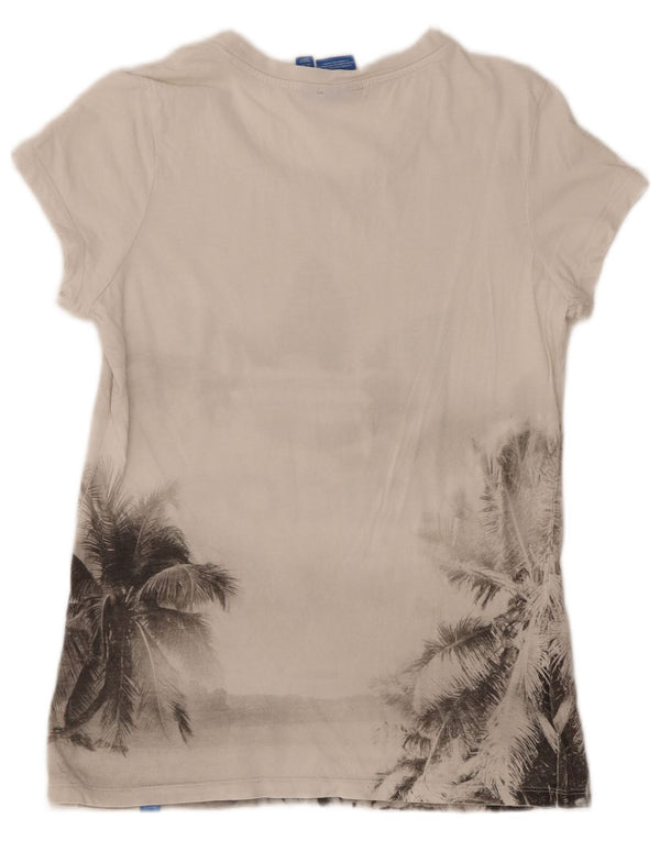 Adidas Dame Grafisk T-Shirt Top UK 14 Medium White Floral Bomuld