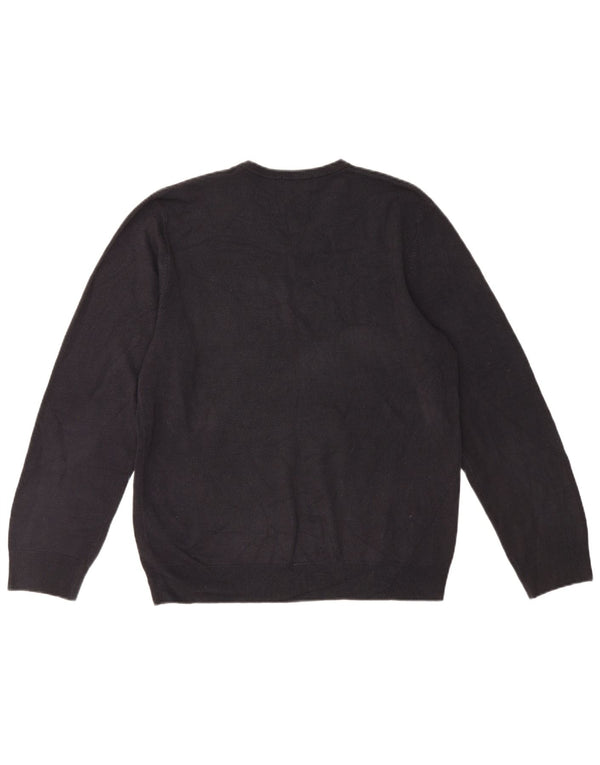 Marks & Spencer Mens Blue Harbour V-Neck Jumper Sweater Large Black Acrylic