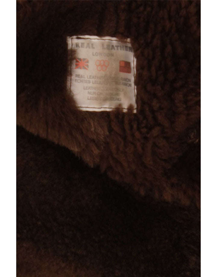 Vintage Dame Shearling Coat UK 14 Medium Brown Læder
