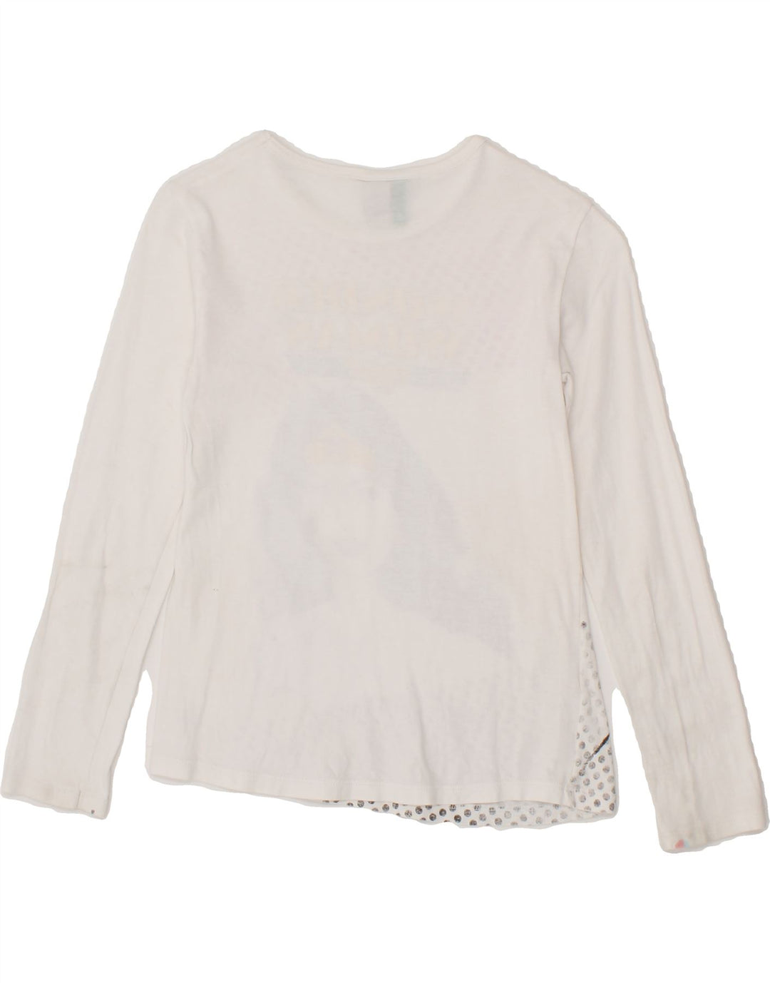 BENETTON Girls Graphic Top Long Sleeve 7-8 Years White Vintage Benetton and Second-Hand Benetton from Messina Hembry 