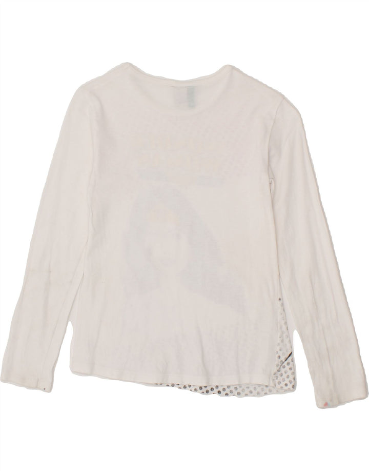BENETTON Girls Graphic Top Long Sleeve 7-8 Years White Vintage Benetton and Second-Hand Benetton from Messina Hembry 