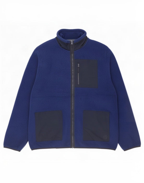 Marks & Spencer Herren Fleecejacke UK 40 Large Blau Colourblock Polyester
