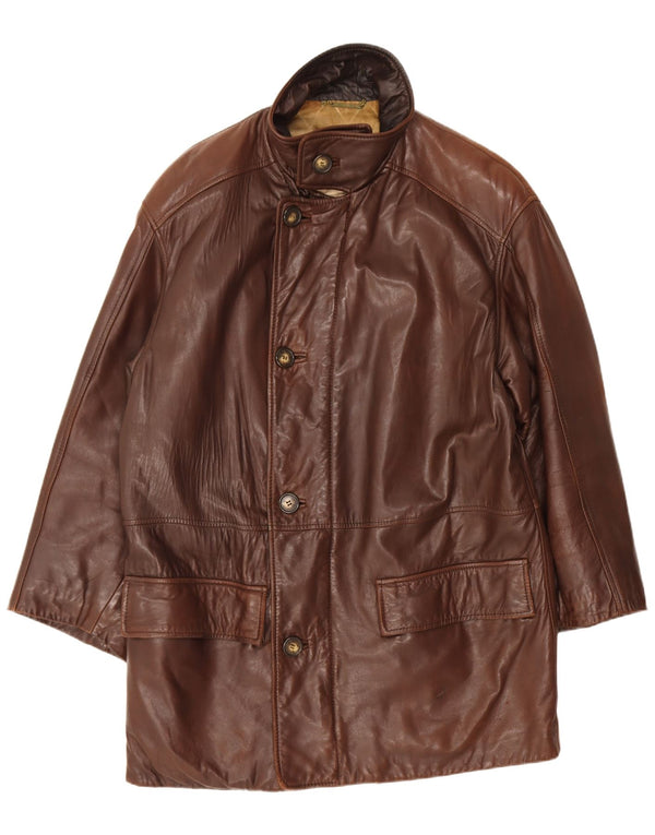 Vintage Womens Leather Coat UK 14 Large Brown