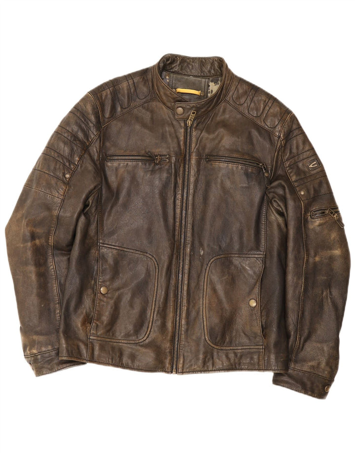 Camel Active Ανδρικό Δερμάτινο Μπουφάν Racer IT 50 Μεγάλο Καφέ