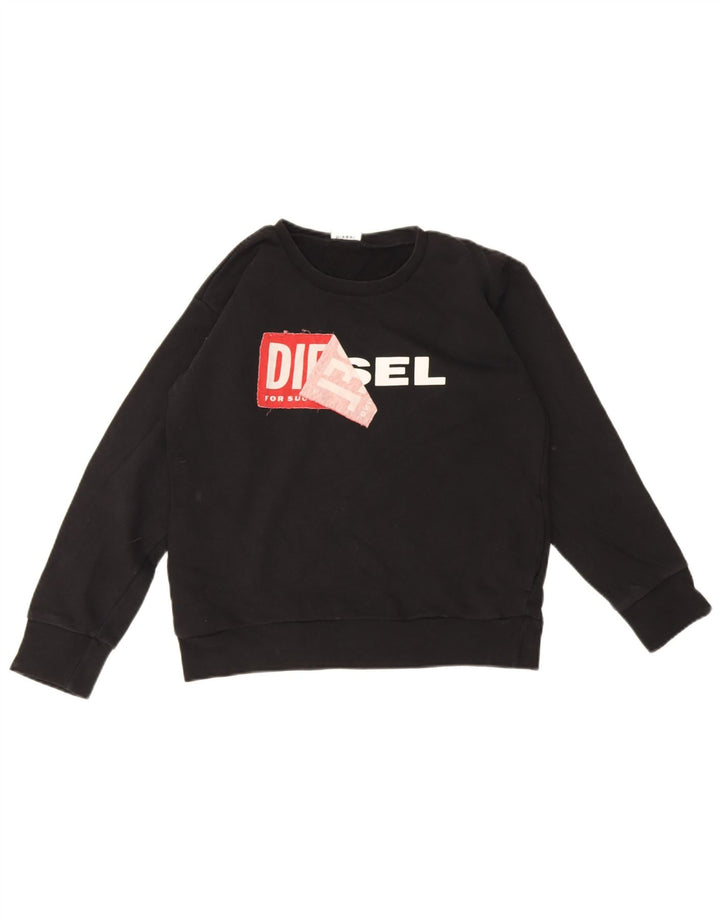 Diesel Womens Graphic Sweatshirt Jumper UK 12 Medium Black Cotton