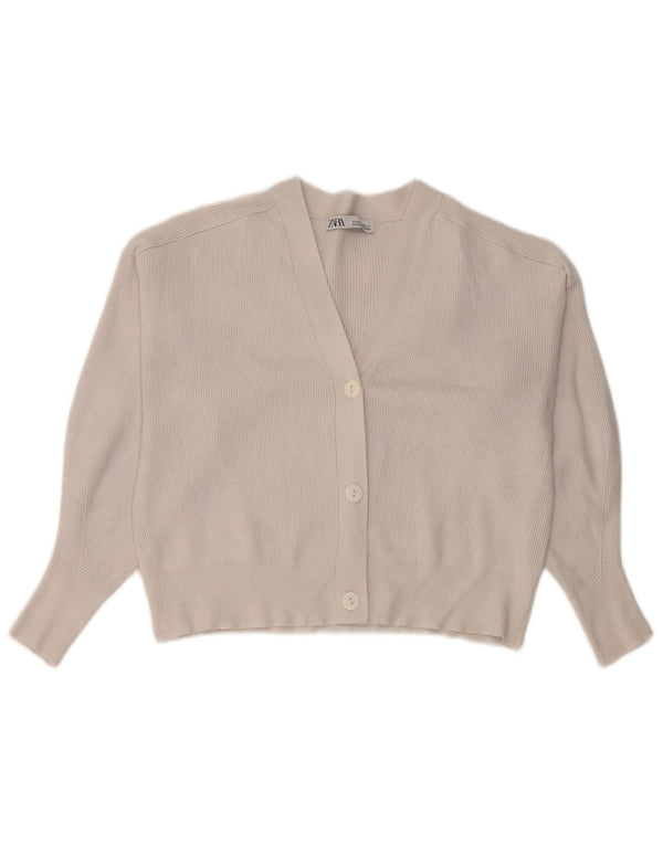 Zara Womens Crop Cardigan Sweater UK 14 Medium White