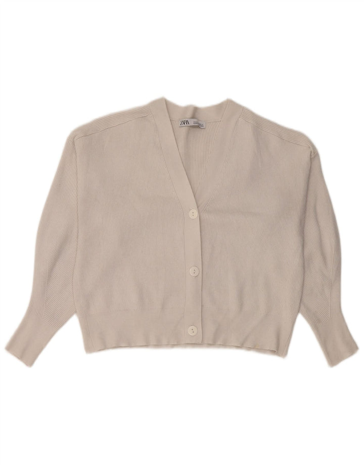 Zara Womens Crop Cardigan Sweater UK 14 Medium White