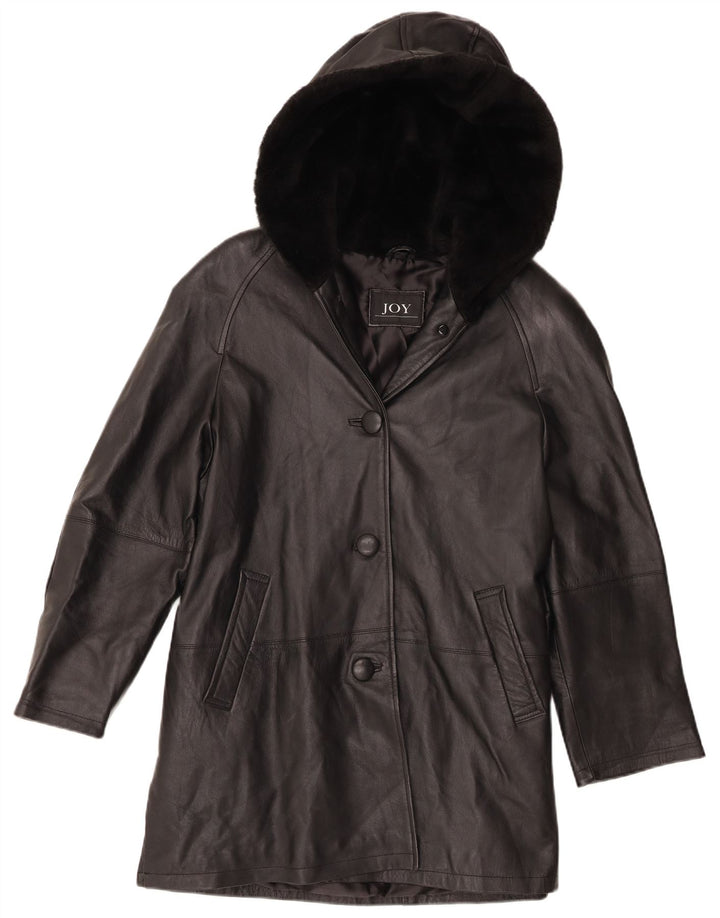 Abrigo de cuero extragrande con capucha para mujer Joy EU 40 Medium Black