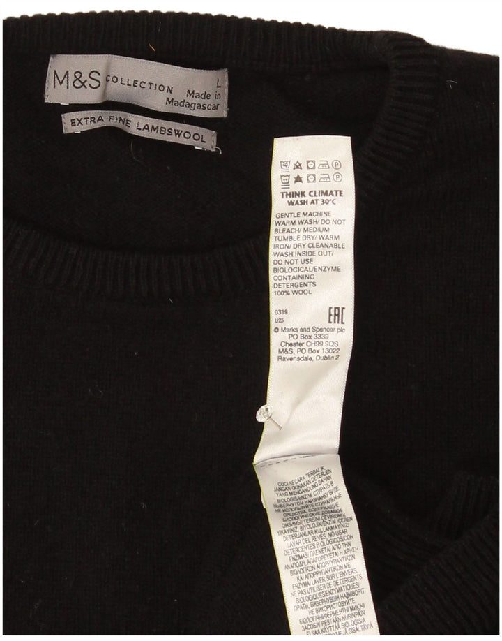 Marks & Spencer - Jersey de cuello redondo para hombre, talla grande, lana de cordero negra