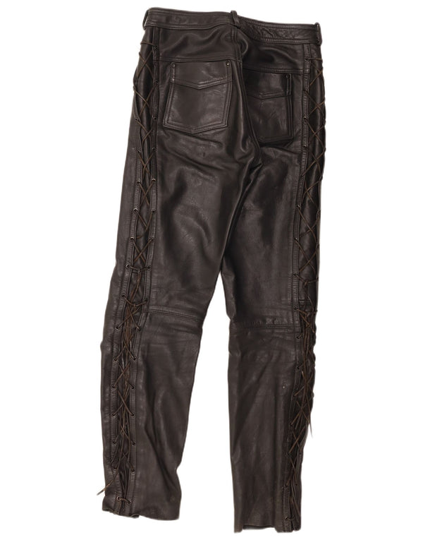 Vintage hombres motorstyle pantalones de cuero IT 48 Medio W30 L31 Cuero Negro