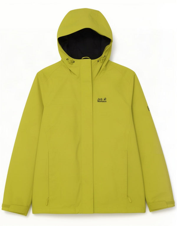 Jack Wolfskin Giacca antipioggia da uomo con cappuccio UK 12 Giallo medio Poliammide