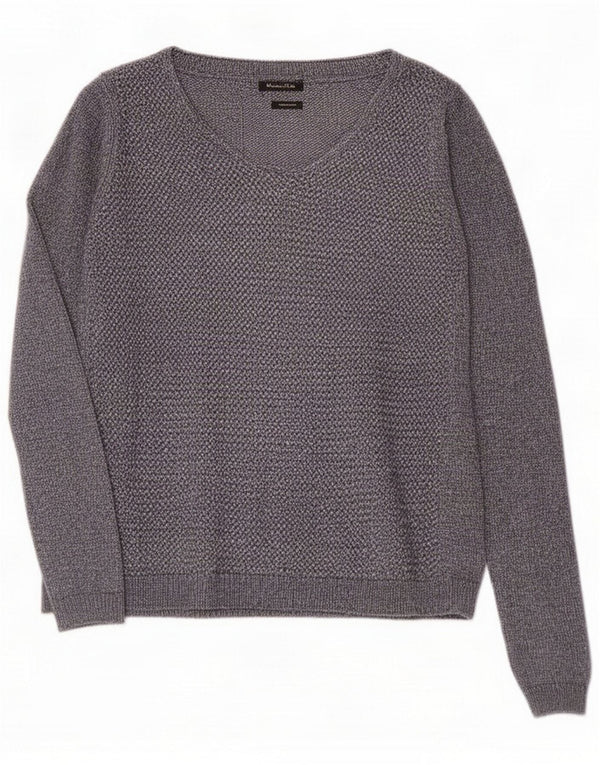 Massimo Dutti Womens V-Neck Jumper Sweater UK 10 Small Navy Blue Flecked