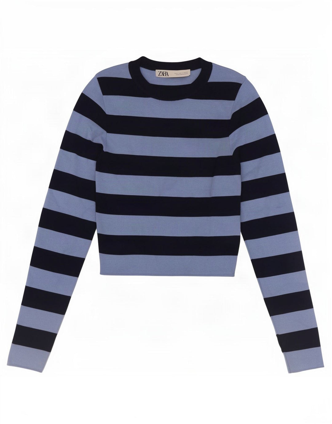 Zara Dame Crop Top Langærmet UK 8 Lille Blå Stribet