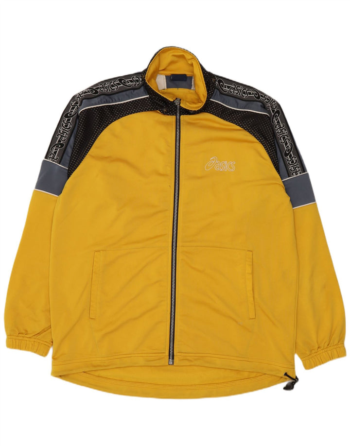 ASICS Mens Graphic Tracksuit Top Jacket Medium Yellow Colourblock
