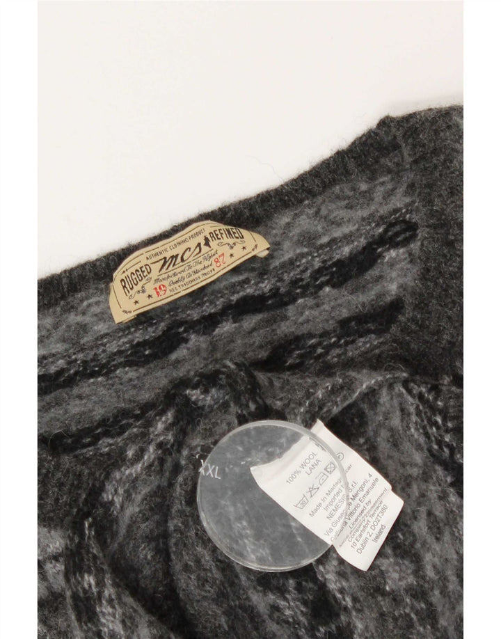 Marlboro Classics Mens Crew Neck Jumper Sweater 2XL Grey Fair Isle Wool