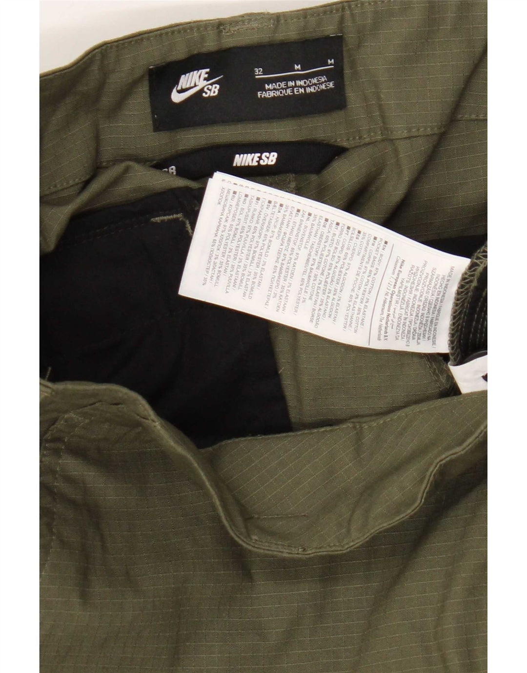 Nike Mens Straight Cargo Trousers W32 L30 Khaki Check Cotton