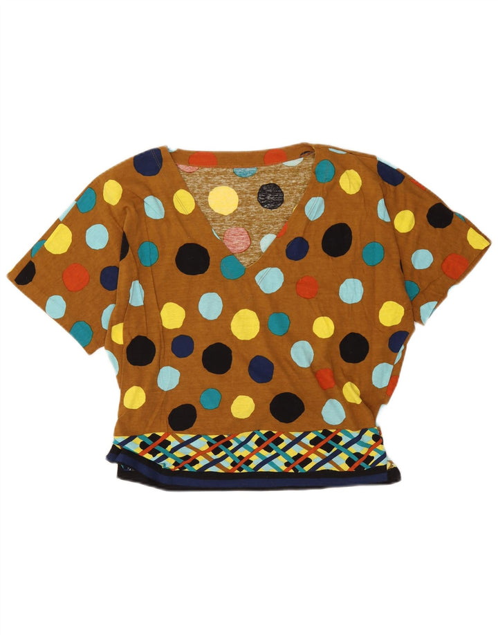Vintage Womens Blouse Top UK 16 Large Brown Polka Dot