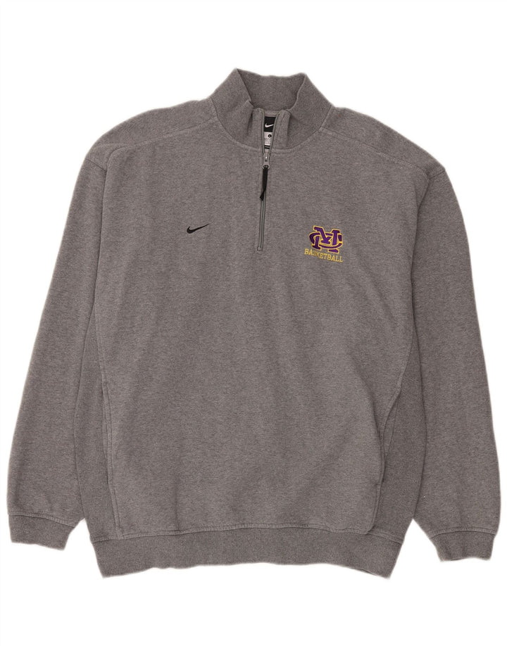 Nike Mens Zip Neck Sweatshirt Jumper Large Grey Flecked Cotton