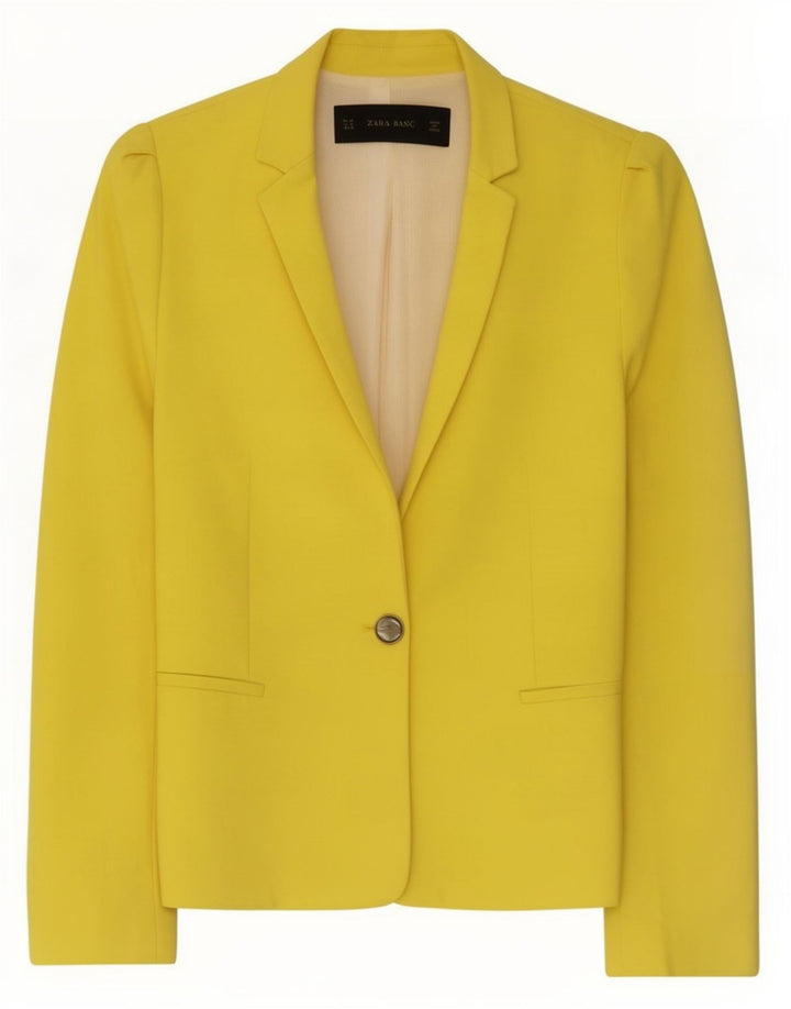 Jaqueta blazer feminina Zara com 1 botão Reino Unido 12 poliéster amarelo médio