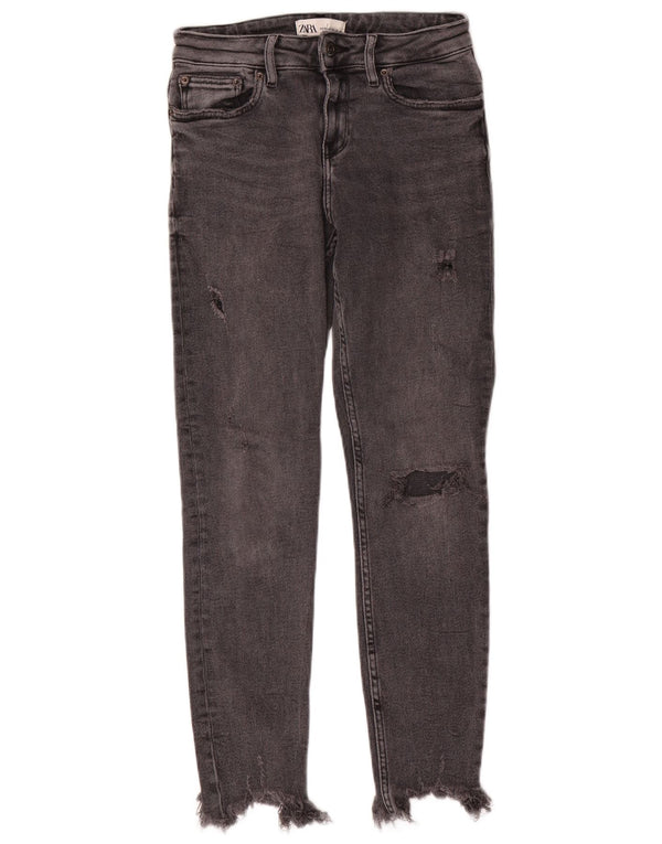 Zara Damen Distressed Skinny Jeans EU 38 Small W28 L27 Grau