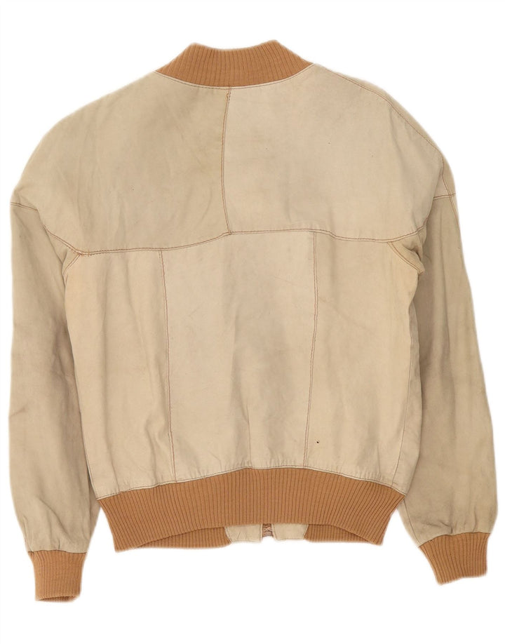 Giacca bomber in pelle vintage da donna UK 14 beige medio