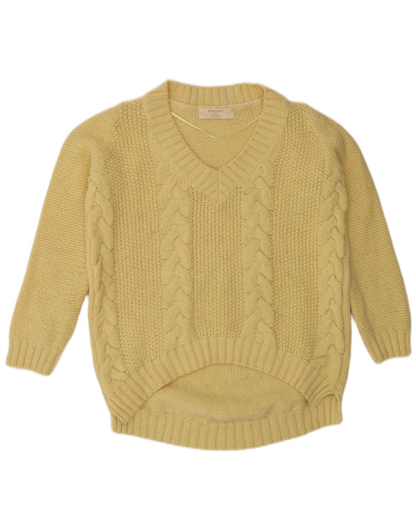 Zara Dame V-hals sweater UK 14 Medium Gul