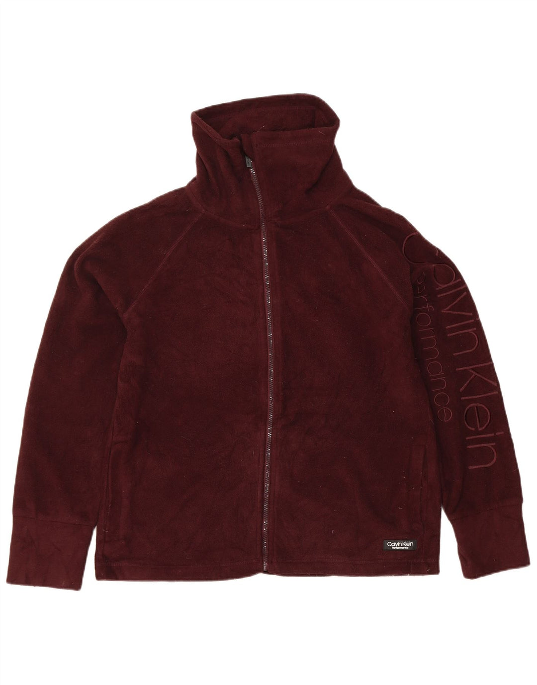 Calvin Klein Womens Graphic Fleece Jacket UK 14 Medium Burgundy Polyester