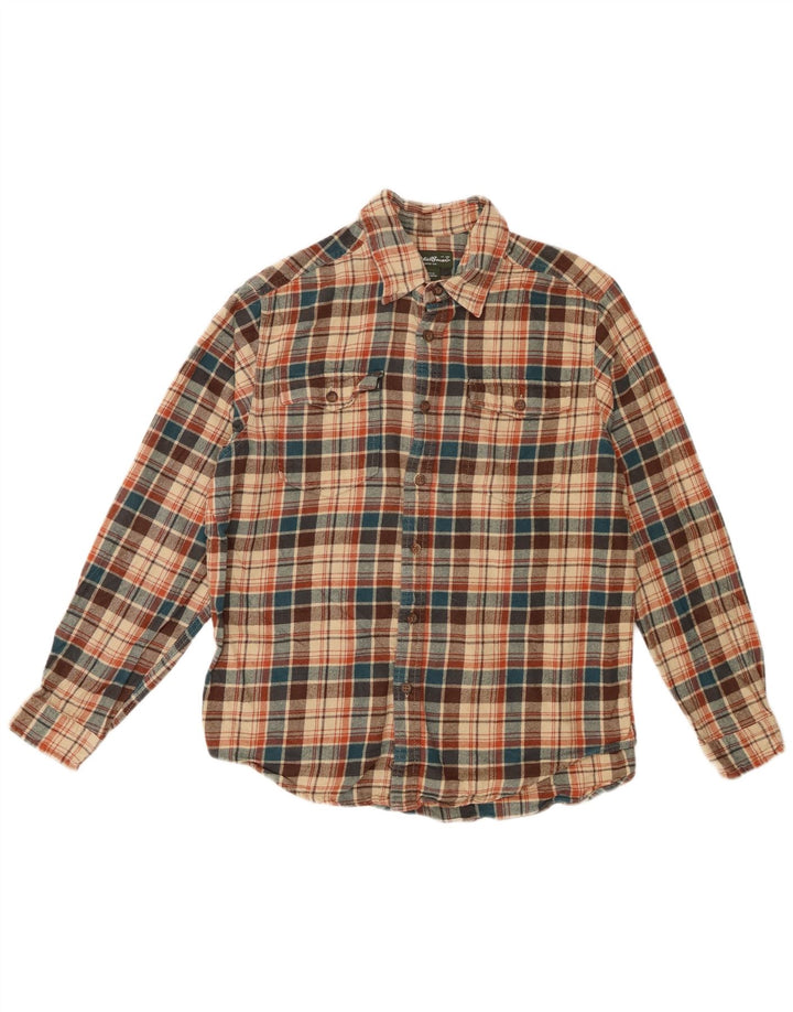 Eddie Bauer Camicia da uomo in flanella di cotone a quadri beige grande