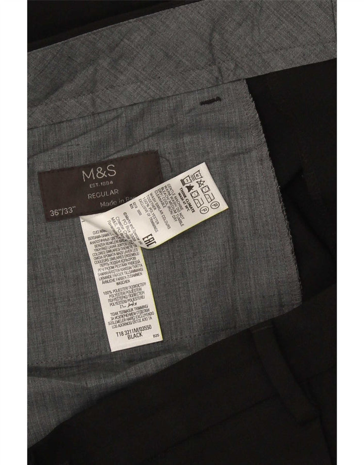 Marks & Spencer Pantalón de traje regular para hombre W36 L33 Poliéster negro