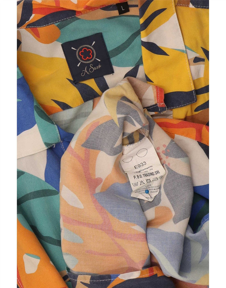 Vintage Mens Short Sleeve Shirt Large Multicoloured Floral Viscose